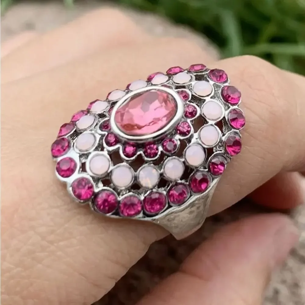 925 Vintage handcrafted alloy Retro Gemstone jeweled ring sz 7